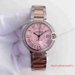 Replica Cartier Ballon Bleu De Watch 2-Tone Rose Gold Pink dial Diamond